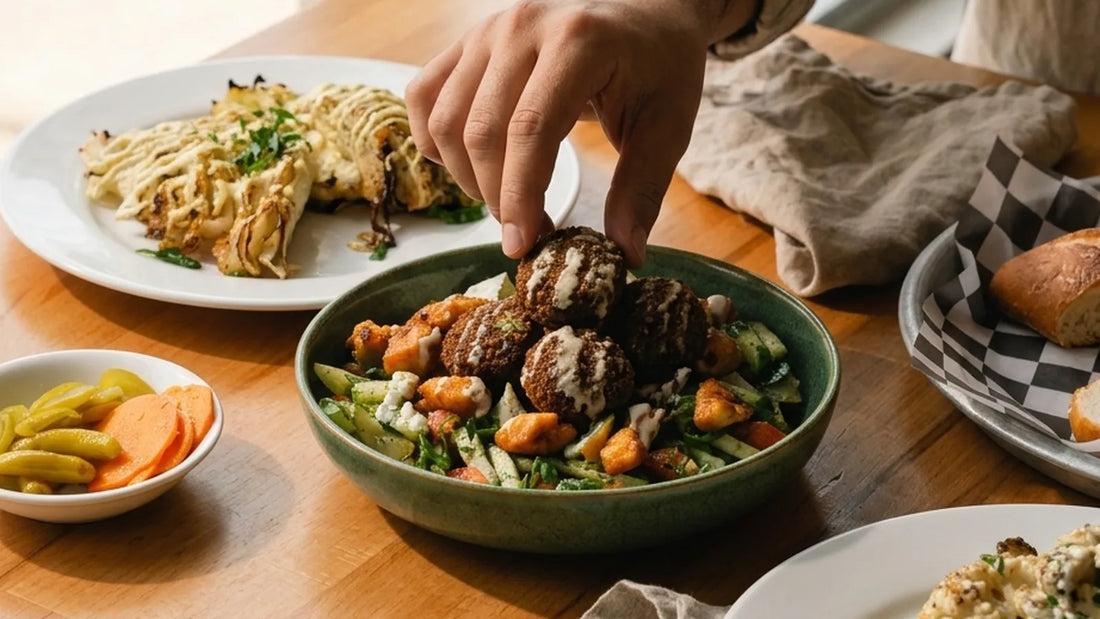 Best Mediterranean food in Charleston SC - Mazal Mediterranean Street Food falafel spread